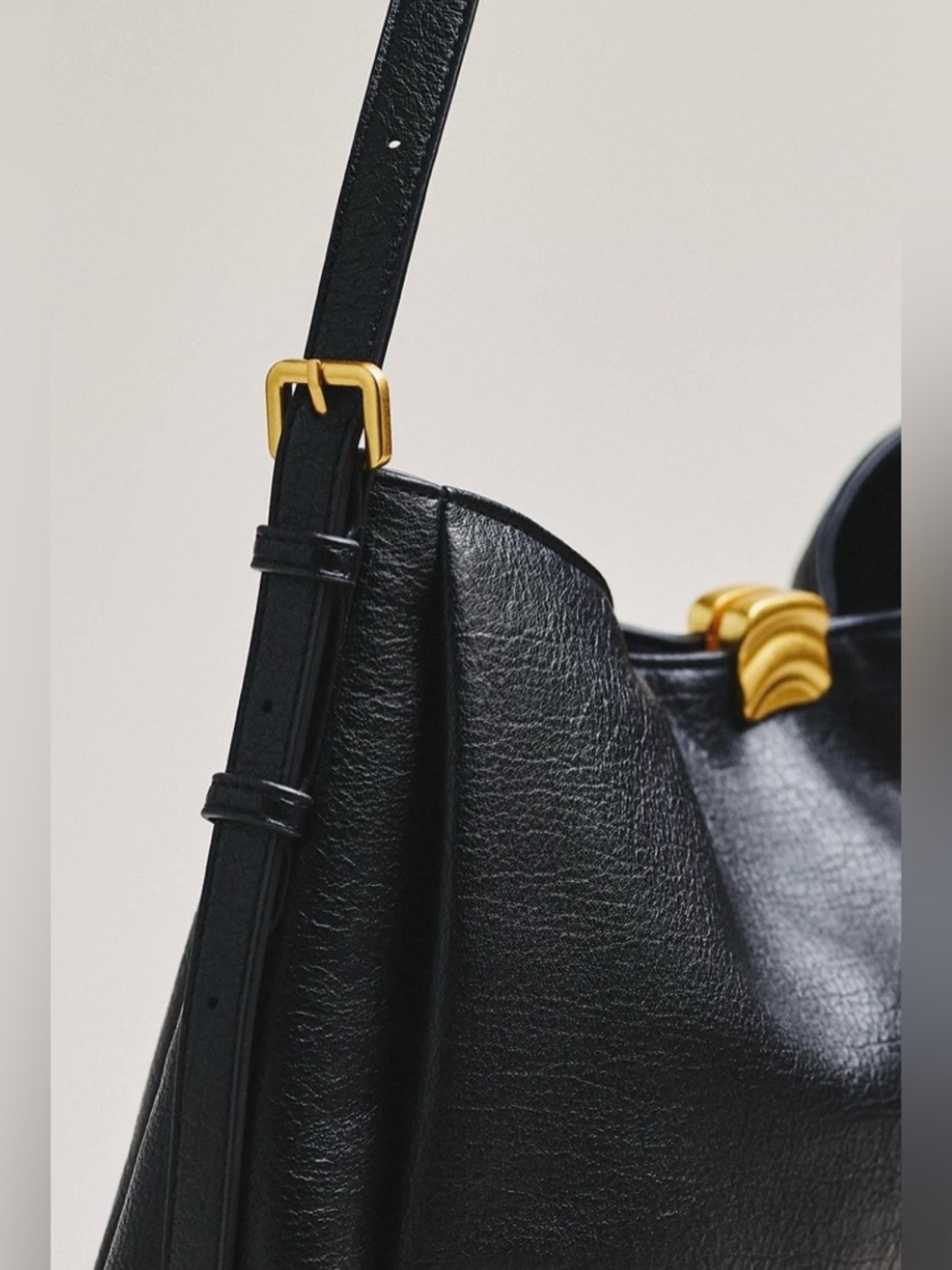 Anthropologie Foldover Slouchy Buckle Shoulder Bag Faux Leather Black NWT - Picture 2 of 16